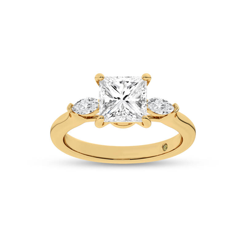 Maui Three Stone Princess Cut Lab Grown Diamond Engagement Ring | 18K Yellow Gold 1 3/4 CT. TW.