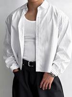 Men's Minimalist Striped Long Sleeve Shirt, Casual Lapel Button Front Cropped Top for All Season, Fashion Men's Longsleeves C...
