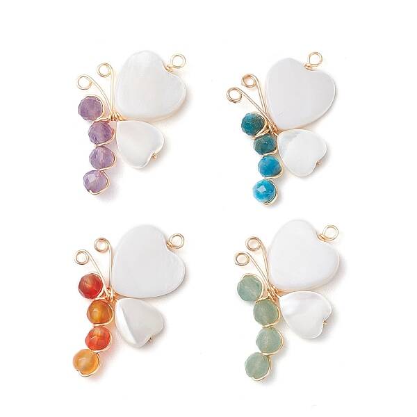 Natural Gemstone Beads with Natural Freshwater Shell Beads and Eco-Friendly Copper Wire Pendants
