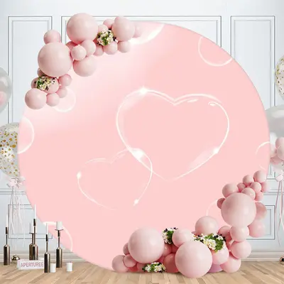 Aperturee Pink Love Ballon Round Birthday Party Backdrop