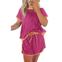 Znacicc Women's Casual 2 Piece Set Short Sleeve Colorblock Edge Drop Shoulder T-Shirt and High Waist Skort Outfits Suit - Sty...