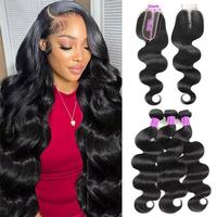 2x6 4x4 Lace Closure With Bundles Body Wavy Bundles With Curls Closure 100% Virgin Human Hair Weave Bundles With Closure 12-2...