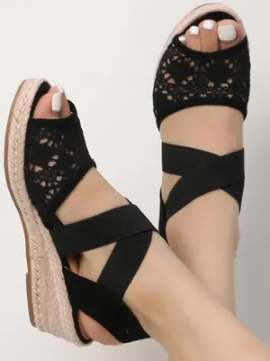 Fashionable Woven Criss Cross Strap Slip-on Sandals for Women, Summer 2024 Casual Comfortable Platform Espadrilles Shoes for ...