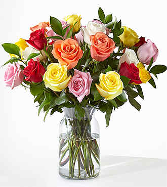 Mixed Roses - 24 Roses With Vase - FedEx