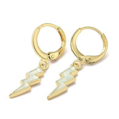 Lightning Bolt Real 18K Gold Plated Brass Dangle Leverback Earrings