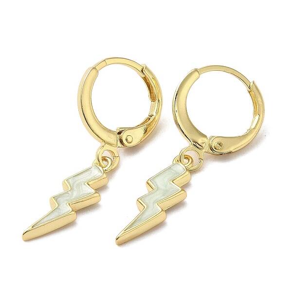Lightning Bolt Real 18K Gold Plated Brass Dangle Leverback Earrings