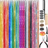 22 Colors Hair Tinsel Kit Include 6600 strands, Tinsel Hair Extensions with Tools, Specific Color Heat Resistance Fairy Hair ...