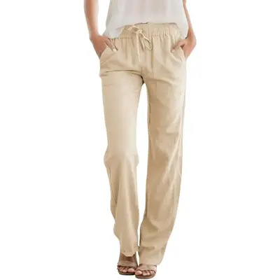 JEKAOYI Womens Casual Linen Blend High Waist Pants Drawstring Loose Fit Summer Pants Trousers with Side Pockets