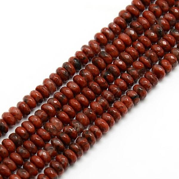 Faceted Natural Red Jasper Rondelle Bead Strands
