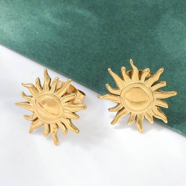 Ion Plating(IP) 304 Stainless Steel Sun Stud Earrings for Women