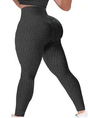 Women's Textured Hip Lift High Waist Sports Tummy Control Leggings, Solid Color Skinny Pants for Yoga Gym Workout Running, Co...