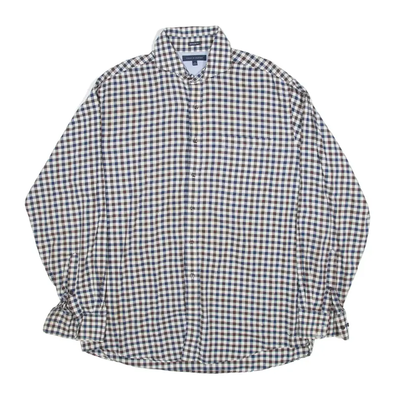 TOMMY HILFIGER Flannel Shirt Brown Check Long Sleeve Mens XL