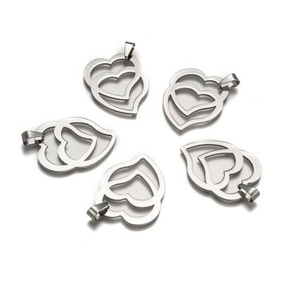 Tarnish Resistant Heart to Heart 201 Stainless Steel Pendants