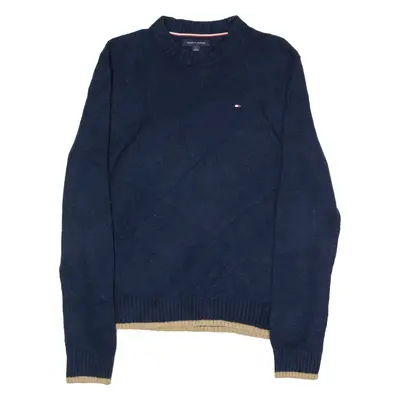TOMMY HILFIGER Mens Jumper Blue Crew Neck Tight Knit Wool M