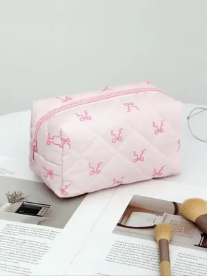 Cute Bowknot Pattern Makeup Bag, Large Capacity Cosmetic Storage Bag, Zipper Makeup Organizer Pouch, Versatile Storage Bag fo...