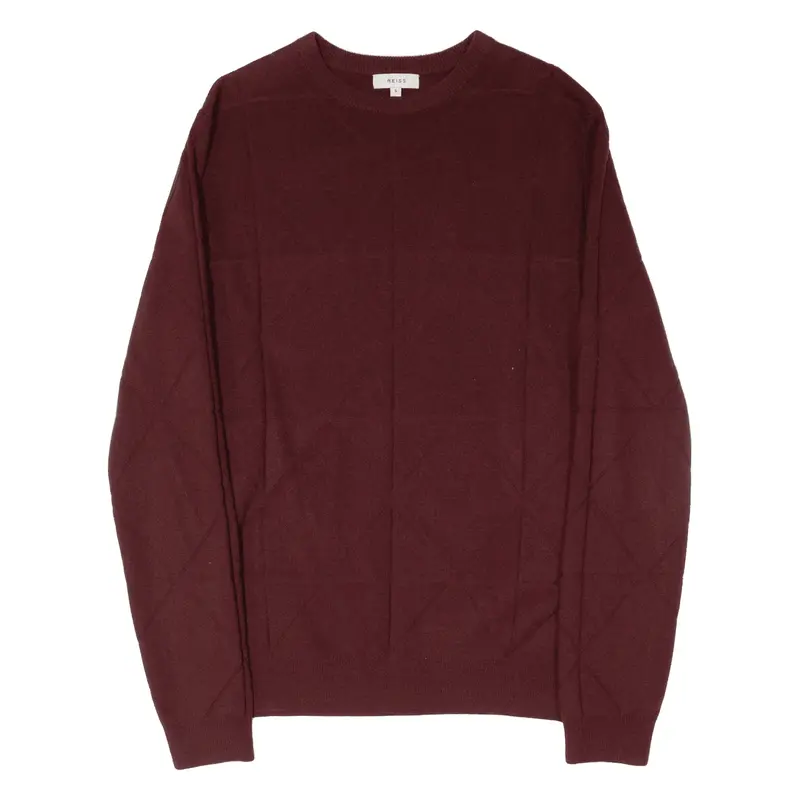 REISS Patterned Jumper Brown Geometric Tight Knit Wool Mens S