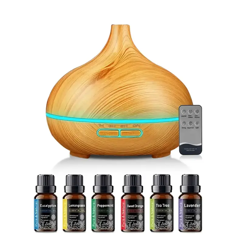 550ml Ultrasonic Aromatherapy Essential Oil Diffuser & Air Humidifier with Wood Grain Design, Remote Control, 7 Color LED Lig...