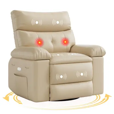 Garvee Oversized 27 Width PU Leather Recliner Chair, 360° Swivel Rocker, Heat & Massage, Manual Reclining, Remote Control, ...