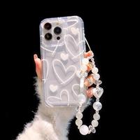 Heart Pattern Clear Phone Case with Beaded Wrist Strap, 1 Count Anti-fall Phone Protective Cover, Phone Accessory for iPhone ...