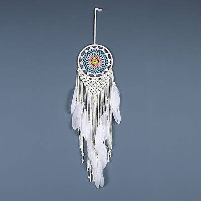 Iron Bohemian Woven Web/Net with Feather Macrame Wall Hanging Decorations