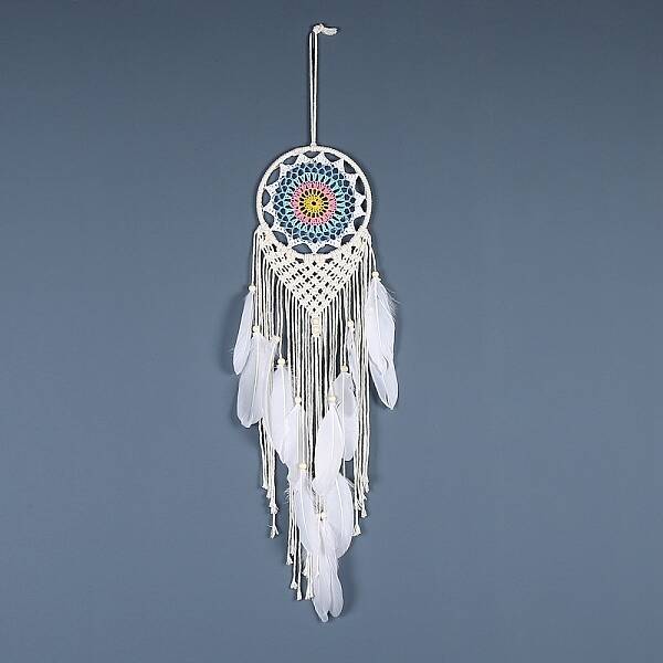 Iron Bohemian Woven Web/Net with Feather Macrame Wall Hanging Decorations