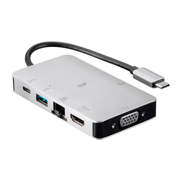 34184 Monoprice Consul Series USB-C Mini-Dock with HDMI and VGA Ethernet 2-Port USB 3.0 PD3.0 100W Pass-through