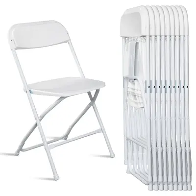 Folding Chairs, White & Black, Steel Frame, 350lb Capacity, Available in 4/6/10 packs for indoor/outdoor events, weddings, pa...
