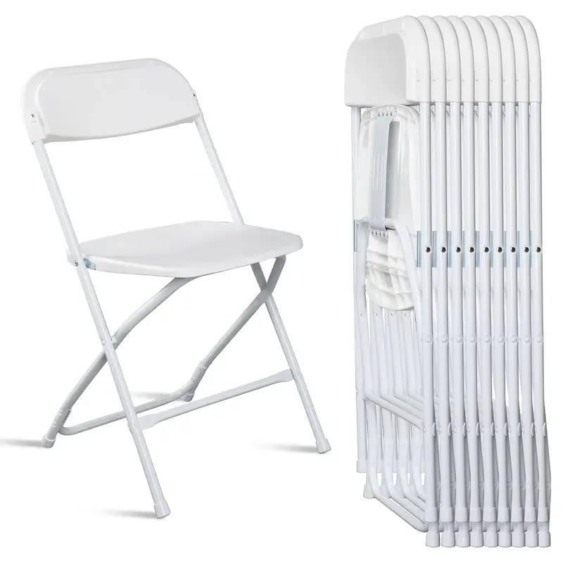 Folding Chairs, White & Black, Steel Frame, 350lb Capacity, Available in 4/6/10 packs for indoor/outdoor events, weddings, pa...