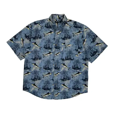 Puritan Hawaiian Shirt - Large Blue Cotton