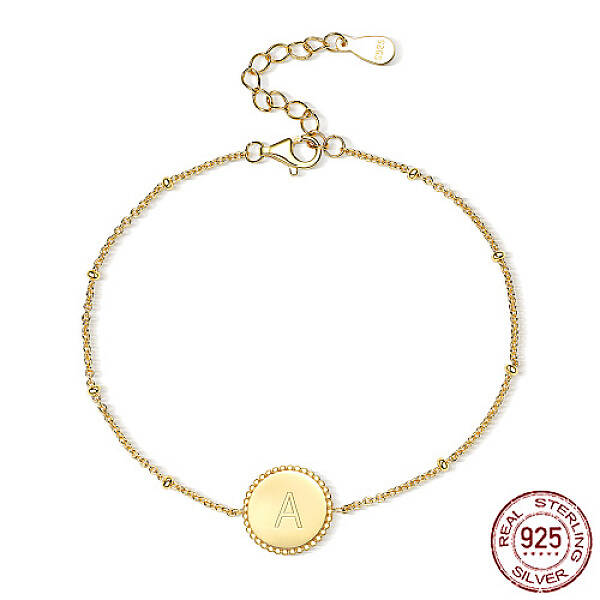 925 Sterling Silver Letter Initial Flat Round Link Bracelets