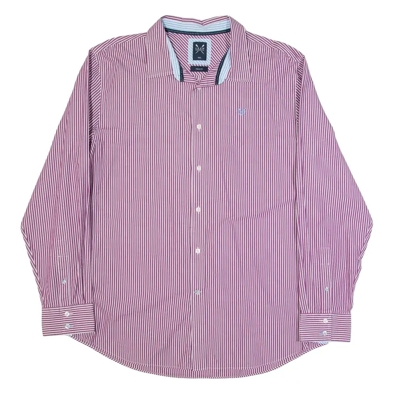 CREW CLOTHING Mens Shirt Maroon Striped Long Sleeve 2XL
