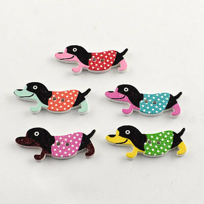 2-Hole Puppy Printed Wooden Buttons
