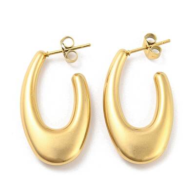 Ion Plating(IP) 304 Stainless Steel Oval Stud Earrings