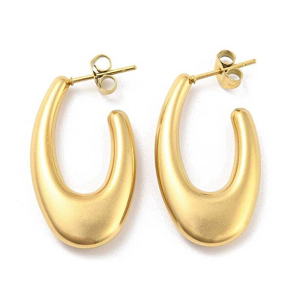 Ion Plating(IP) 304 Stainless Steel Oval Stud Earrings