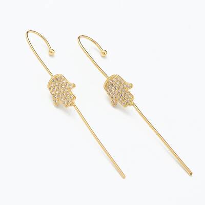 Brass Micro Pave Clear Cubic Zirconia Ear Wrap Crawler Hook Earrings