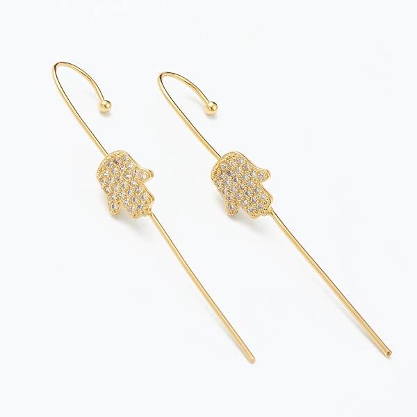 Brass Micro Pave Clear Cubic Zirconia Ear Wrap Crawler Hook Earrings