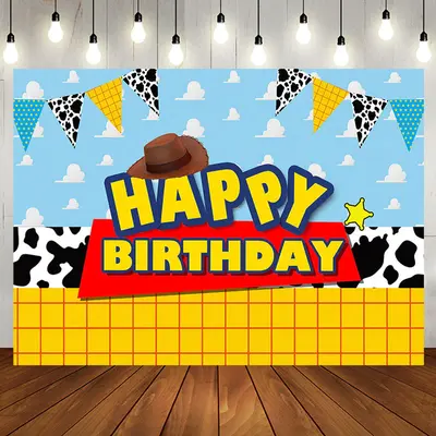 Cartoon Cowboy Flag Cloud Texture Birthday Backdrop - Aperturee