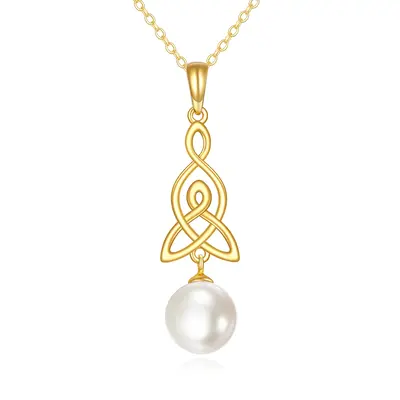 14K Gold Pearl Infinity Symbol Pendant Necklace