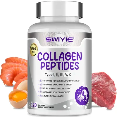 SWIYIE-Multi Collagen Peptides Capsules 1800mg, Hydrolyzed Collagen Supplements for Women & Men with Types I, II, III, V & X,...