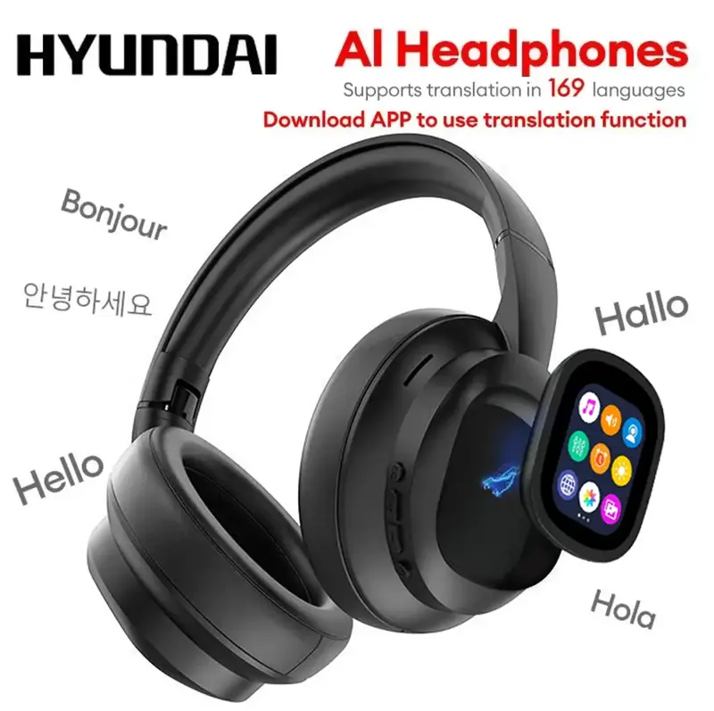 HYUNDAI X1 Pro Wireless Headphones with Detachable Full Color LCD Touch Screen Support 169 Languages Bluetooth Translation Fu...