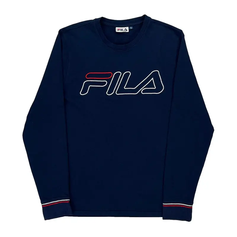 Fila Spellout Long Sleeve T-Shirt - Medium Navy Cotton