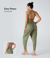 Halara Backless Twisted U Neck Side Pocket Harem Casual Jumpsuit-Easy Peezy Overalls Drop Crotch Pants Sleeveless Relaxed Fit...