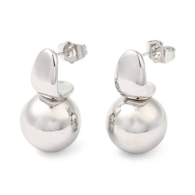Brass Round Ball Dangle Stud Earrings
