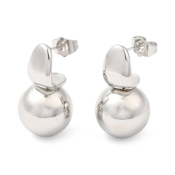 Brass Round Ball Dangle Stud Earrings