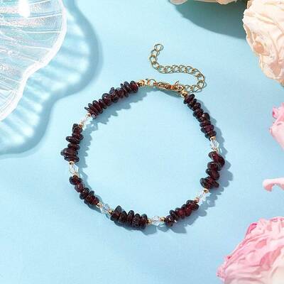 Natural Garnet Chip Beaded Bracelets for Women