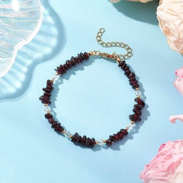 Natural Garnet Chip Beaded Bracelets for Women