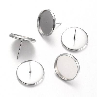 Tarnish Resistant Flat Round Stainless Steel Stud Earring Settings