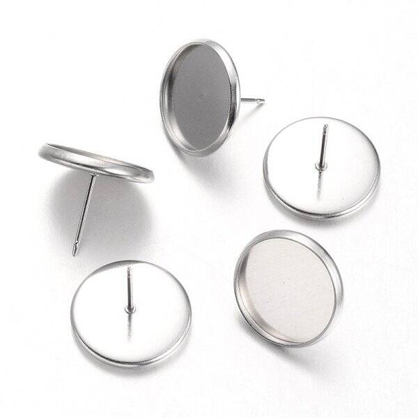 Tarnish Resistant Flat Round Stainless Steel Stud Earring Settings