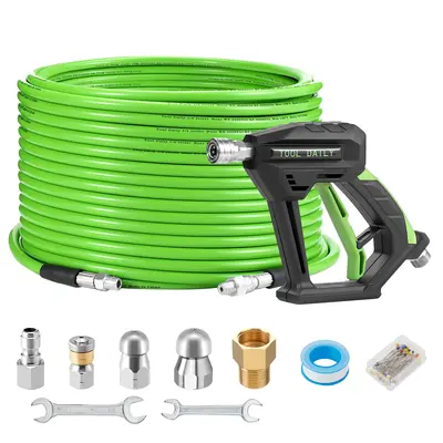 Tool Daily Sewer Jetter Kit for Power Washer 100 FT Heavy Duty Hose,Short Spray Lance,Drain Cleaning,1/4 Inch NPT,Sewer Jetti...
