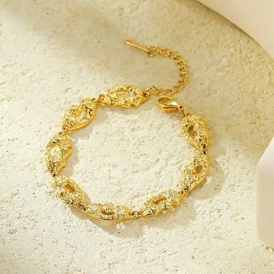 304 Stainless Steel Textured Link Bracelets for Women